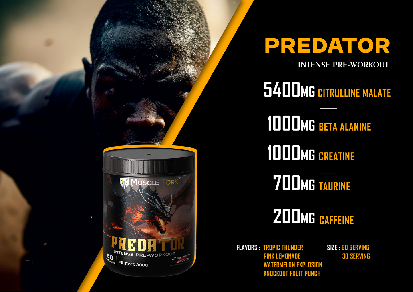 MuscleTork Predator Intense Pre-Workout, 300g, 60 Servings