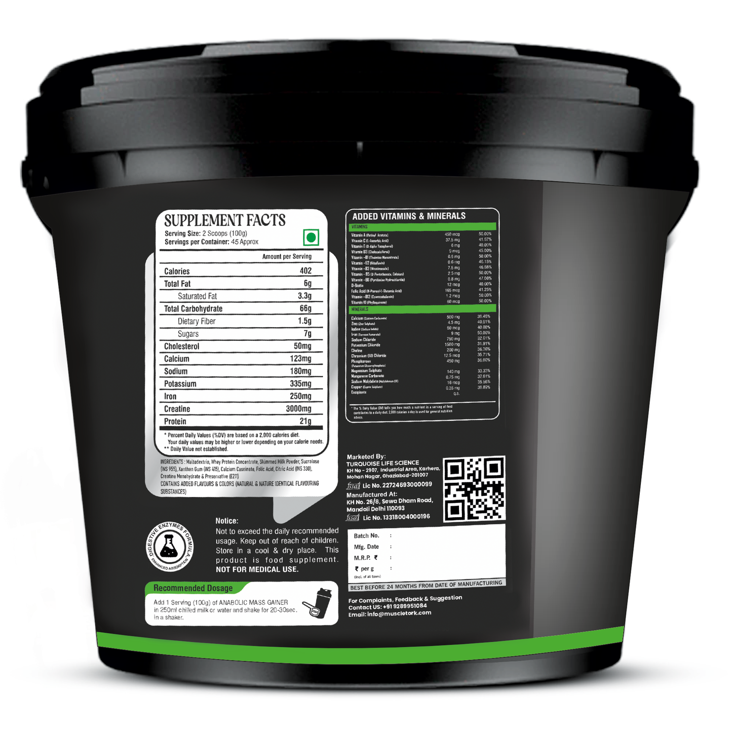 MuscleTork Anabolic Mass Gainer High Protein High Calories Superior Mass Gainer Powder