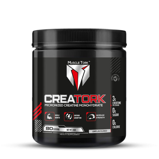 MuscleTork CreaTork Pure Micronized Creatine Monohydrate Powder, 240g, 80 Servings - Unflavoured