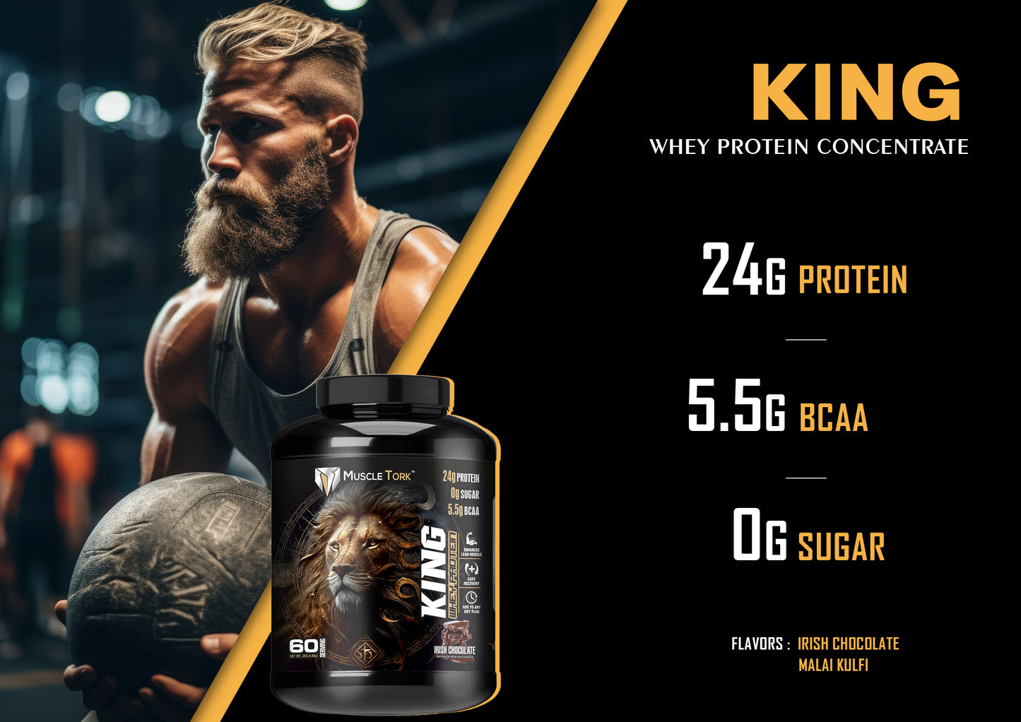 MuscleTork King Whey Premium Protein Powder, 2 kg (4.4 lbs), 60 Servings